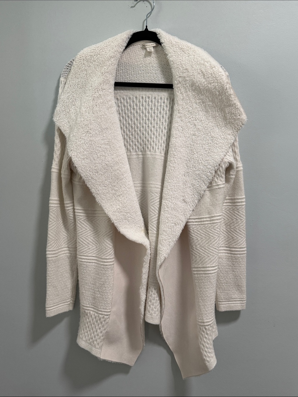 Cato Cozy Cream Open-Front Knit Cardigan with Faux Fur Collared Sweater